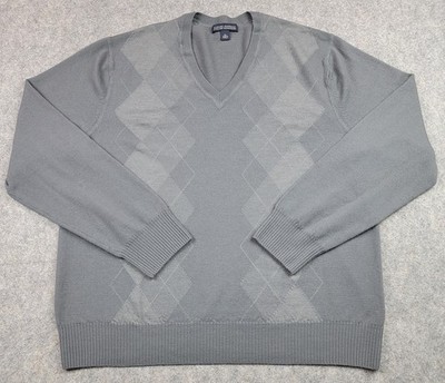Banana Republic Sweater Mens XL Argyle Extra Fine Italian Merino Wool V Neck Pul