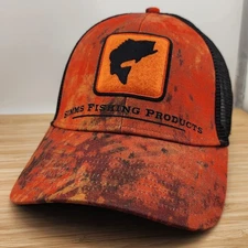 Simms Fishing Trucker Hat, Orange Cap w/Black Mesh, Bass Patch, Snapback 🎣