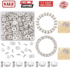 100 pcs 10mm Spacer Beads for Crafting, Silver Rondelle Beads Bulk, Fancy Spa...