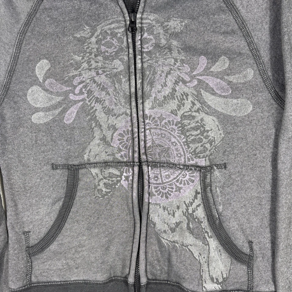 Y2K Obey Full Zip Tiger Graphic Hoodie Black Women’s Size Small Cropped VTG - Image 2 of 4