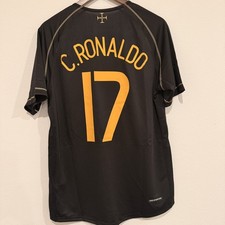 Ronaldo Men’s Portugal Vintage Black Soccer Jersey Slim Large #17