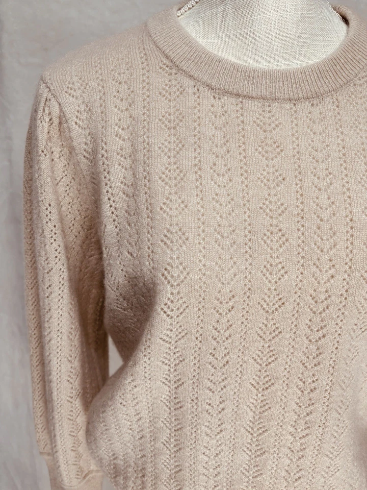 Suéter Minnie Rose Mujer M Pointelle Tejido Cachemira Polvoriento Rosa Femenino Foto 3 de 4