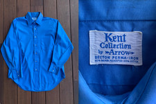 Vintage 60s 70s Arrow Shirt 16-33 Sz L Blue Kent Collection Retro Sanforized USA
