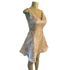 NWT XS Lulus Lulu's Revel in the Magic Beige Floral Jacquard Skater Mini Dress