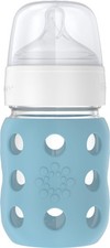 Lifefactory 8oz Glass Baby Bottle w/ Silicone Sleeve  Stage 2 Nipple, Denim