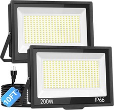 200W LED Flood Light Outdoor with Plug 10ft Wire 5000K Daylight 2 Pack