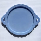 Vintage Blue Milk Glass Serving Tray Floral Pressed Glass Plate Cottagecore