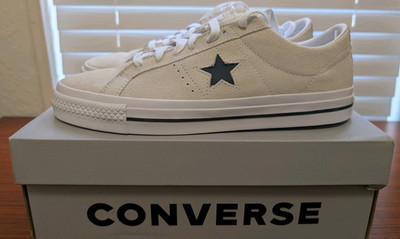Converse Cons One Star Pro Ox Suede Low Top Sneakers Egret/White/Black Mens 10.5
