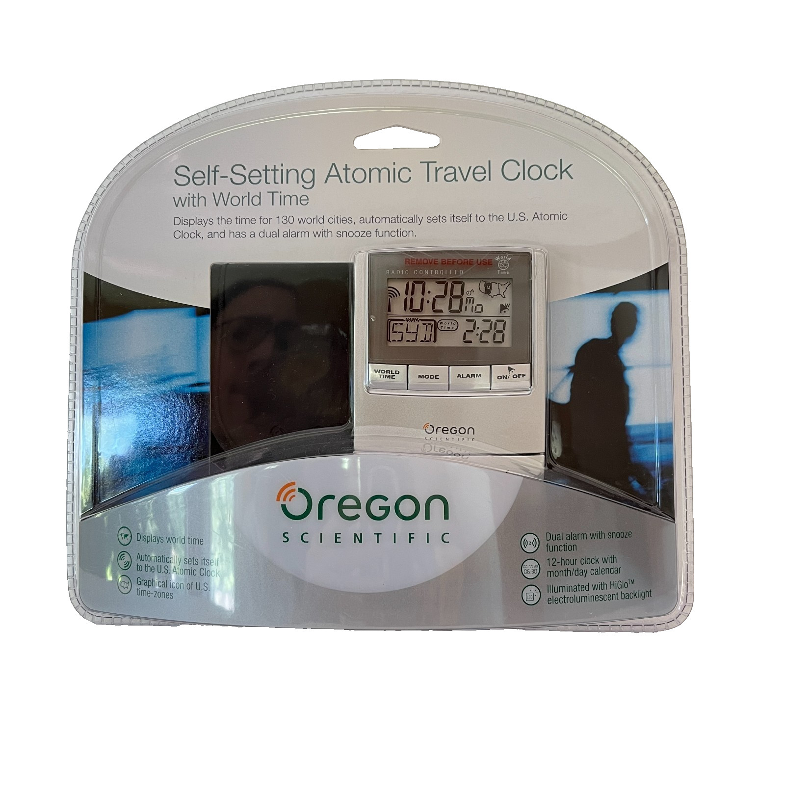 Oregon Scientific Self Setting Atomic Travel Thermometer Alarm Clock + Case NEW