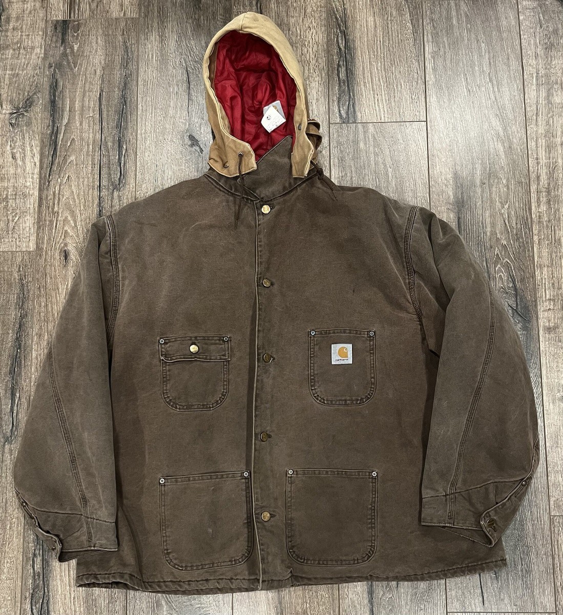 Carhartt Button Hoodie Men's Brown Blanket Lined Chore Coat Jacket