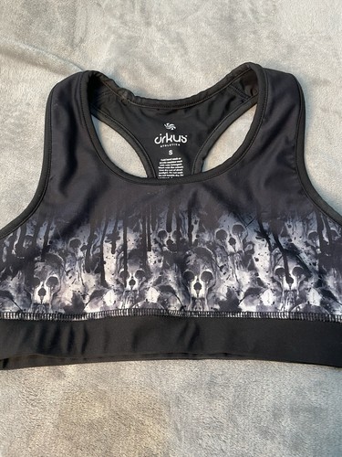 Sports Bra Crop Top Athletica Cirkus Harness Back Gym Sz Small Aust Made SKULLS