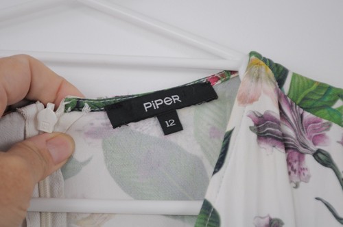 Piper Dress Womens 12 White Green Orange Floral Sleeveless V neck belted - Picture 8 of 13