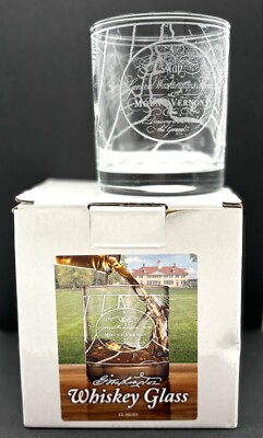 George Washington's Mount Vernon Estate Map Whiskey Rocks Glass in Original Box