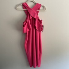 Lulus Women M Fuchsia Cityscape Off The Shoulder Halter Bodycon Dress NWT