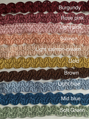 1m 15mm gewellter Lampenschirm/Polster Gimp/Zopf/Borte~rosa~gold~grün etc