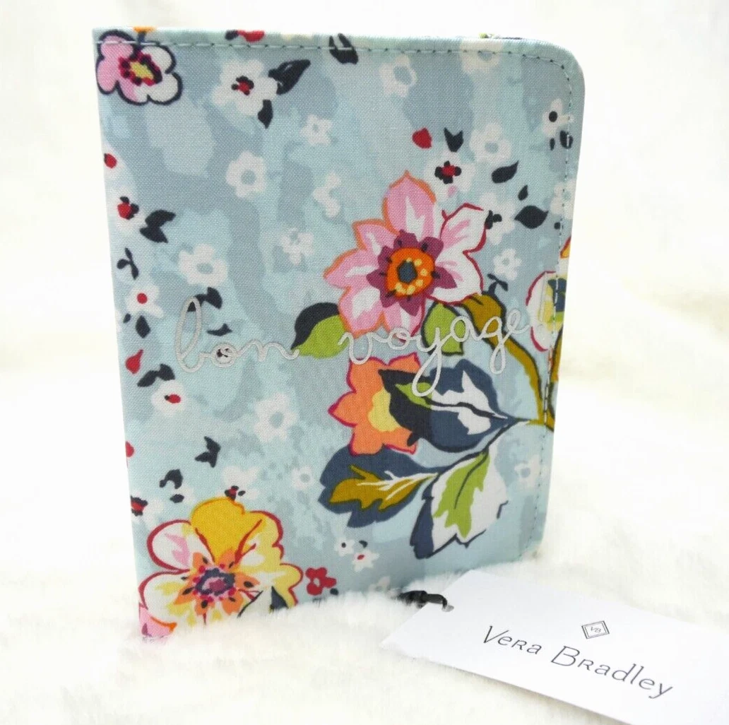 Vera Bradley TRAVEL TAKES RFID PASSPORT COVER Cotton Holder Floating Garden NEW