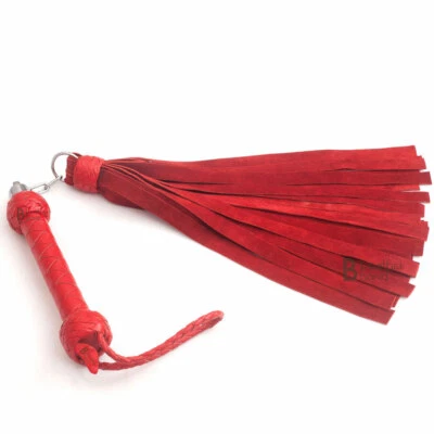 LB'S WHIP Real Genuine Cow Hide Leather Flogger 25 Falls Red Nunchaku Revolving Handle