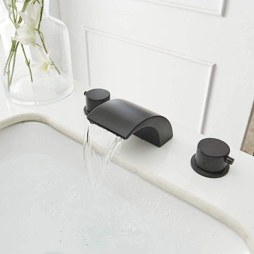 Black 8 In Widespread LED Bathroom Basin Faucet Waterfall Vanity Sink Mixer Tap - 第 10/15 張圖片