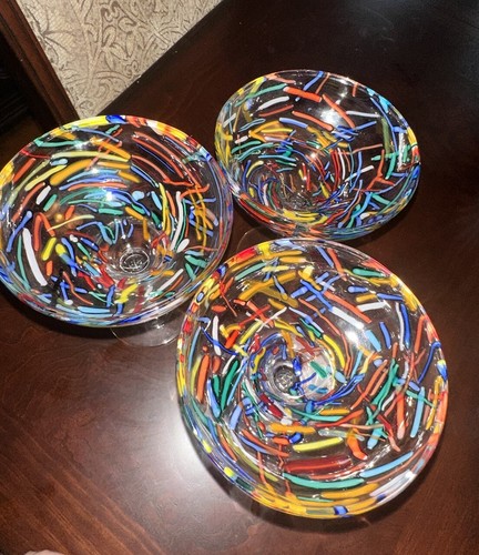 Pier 1 Hand Blown Confetti Strips Margarita Martini Glass Multicolored - Picture 3 of 16