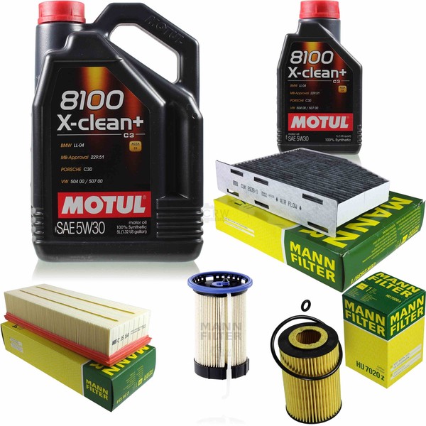 MANN-FILTER Inspektionspaket 6L Motul 5W-30 8100 X-Clean+ FüR Audi Q3 2.0 Tdi-image