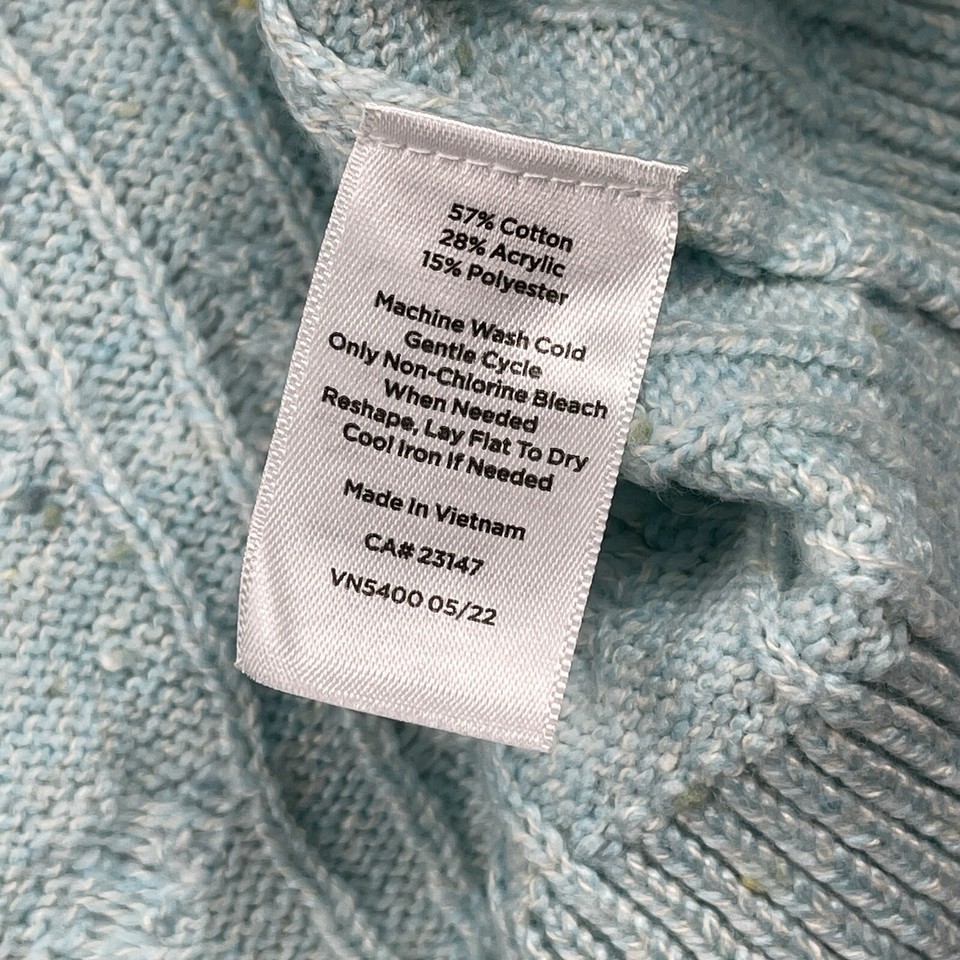 Talbots Sweater Womens Large Blue Speckled Cable Knit Career Casual