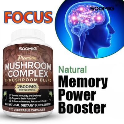 Mushroo Complex 120 Capsules Brain Support Increase Memory Immune Focus Health