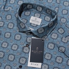 Emanuel Berg NWT Byron Casual Button Down Shirt Size 41 16 M/L in Blue Pattern