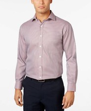 145 Tasso Elba 17 32/33 Men Regular-Fit Red White Button Dress Shirt DAMAGED