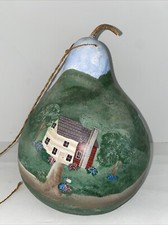 Hand Painted Gourd Red Barn Farmhouse Mill Country Side Nikki McFerrin Large