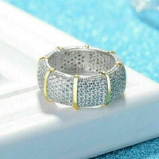 2 Ct Moissanite Pave Set Eternity Engagement Band Ring 14k Two Tone Gold Plated
