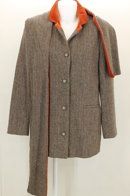 Harve Benard Women's Wool Blaser/Jacket Size 8 Color Brown Scarf Two Pockets