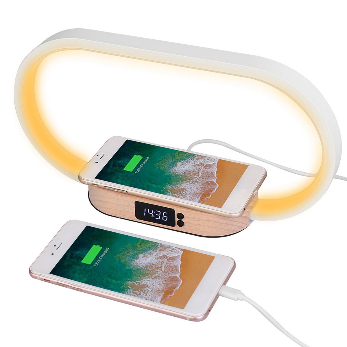 10W Bedside Touch Table Lamp with Wireless Charger Clock LED Desk