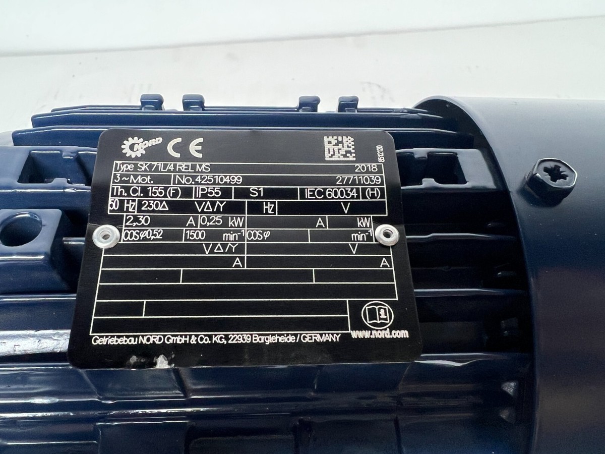 Nord SK71L/4 Rel Motor, 0.25kW, 1500 RPM w/Gearbox - SK05 Nord SK71L/4 Rel Motor, 0.25kW, 1500 RPM w/Gearbox - SK05