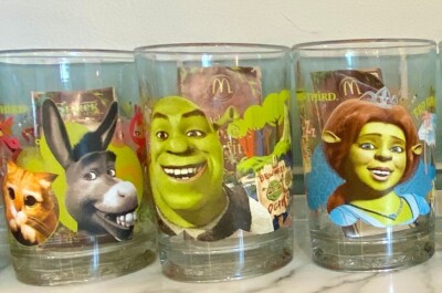 Complete Set of 4 McDonalds Shrek The Third 2007 Glasses Shrek Fiona Donkey Rare