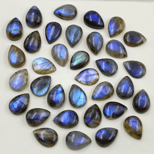 17 Pezzi Labradorite Naturale Blu Flash 14x10mm Pera Cabochon Pietre Preziose Calibrate - Foto 3 di 11