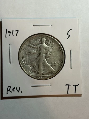 1917 S REVERSE WALKING LIBERTY HALF DOLLAR VF