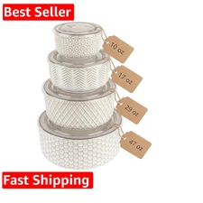 Serving Bowls, with Lids, Ceramic Mixing Bowls, Nesting, Set of 4, Embossed, ...
