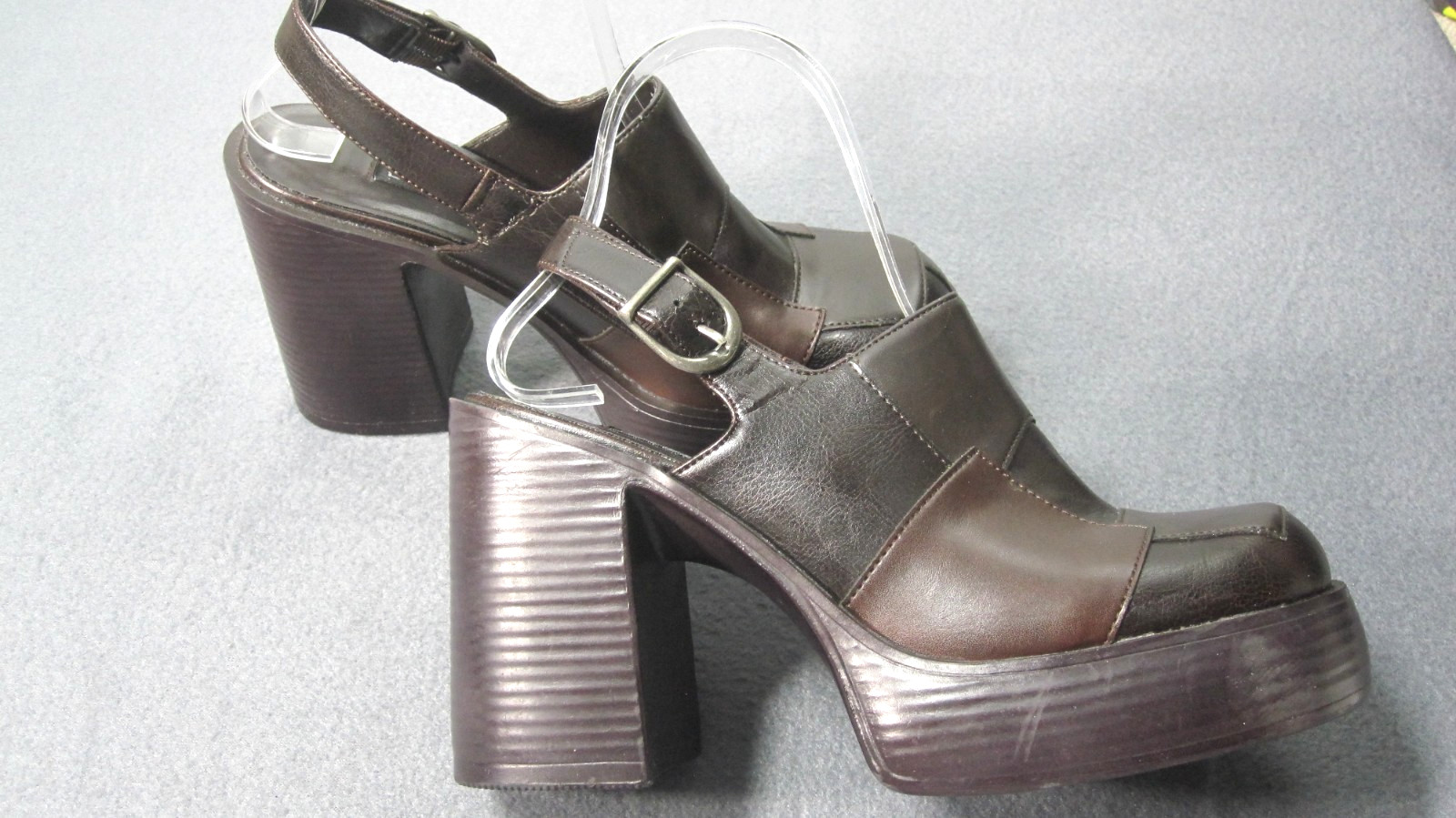 Platform Clogs Womens 7M Brown Patchwork Faux Lea… - image 10