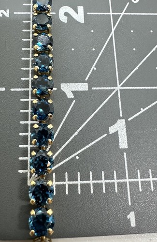 Beautiful 14K Solid Yellow Gold Blue CZ Tennis Bracelet 7.25"in 11g Minty!:) - Picture 11 of 13