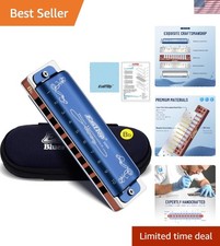 10-Hole Diatonic Harmonica in Key of Bb with Cleaning Cloth  Blue Case