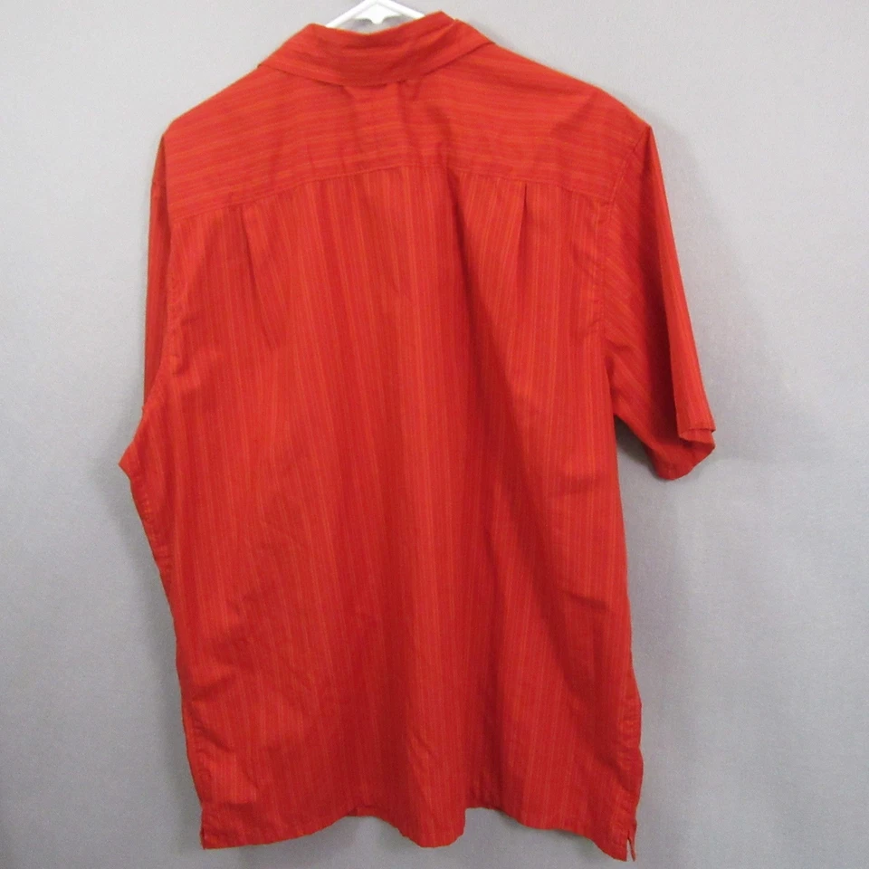 Merrell Mens Button Up Shirt XL Red Opti Wick Striped Short Sleeve Pocket - Image 3 of 4