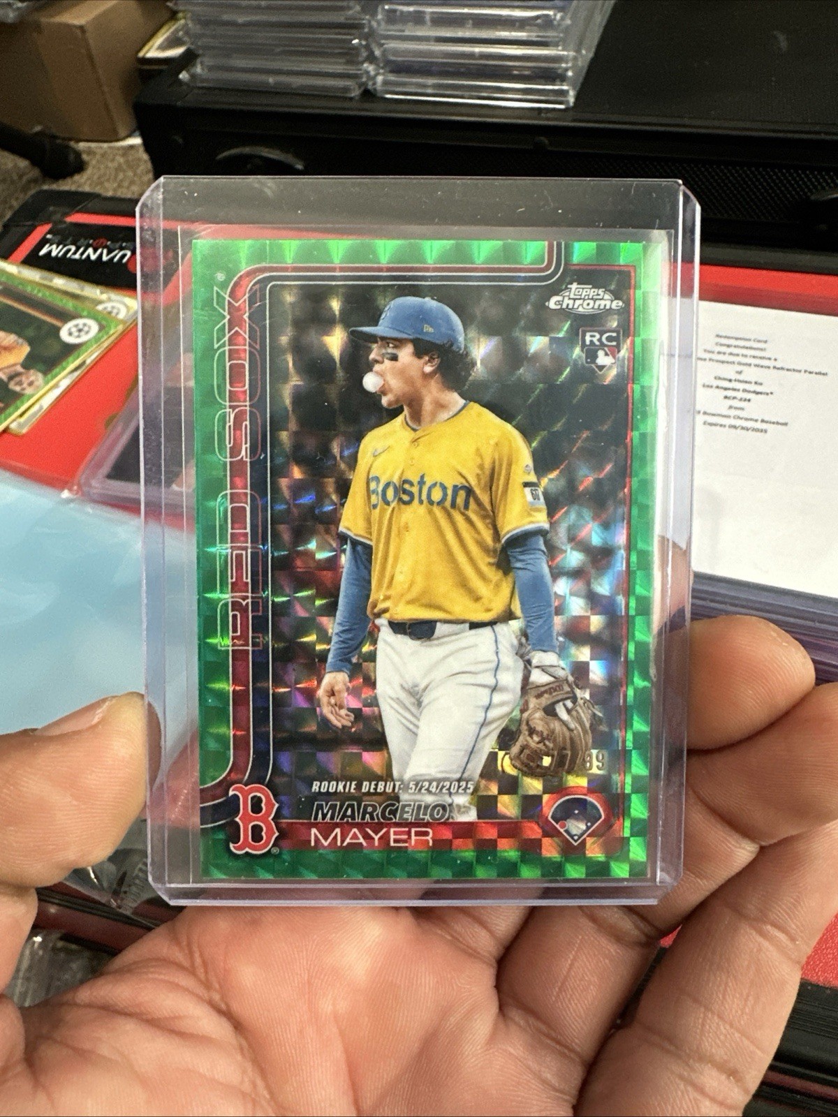 Marcelo Mayer 2025 Topps Chrome Update RC Debut Green Geometric Refractor /99