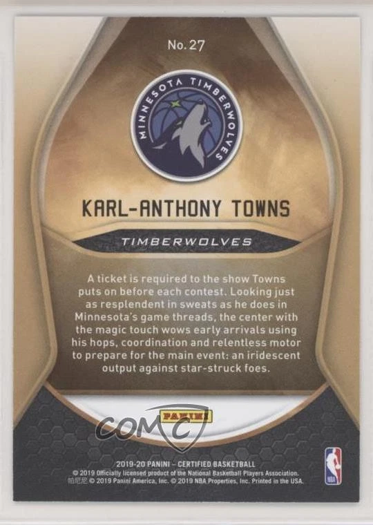 2019-20 Certified Gold Team Mirror Green /5 Karl-Anthony Towns #27 - Image 2 of 2