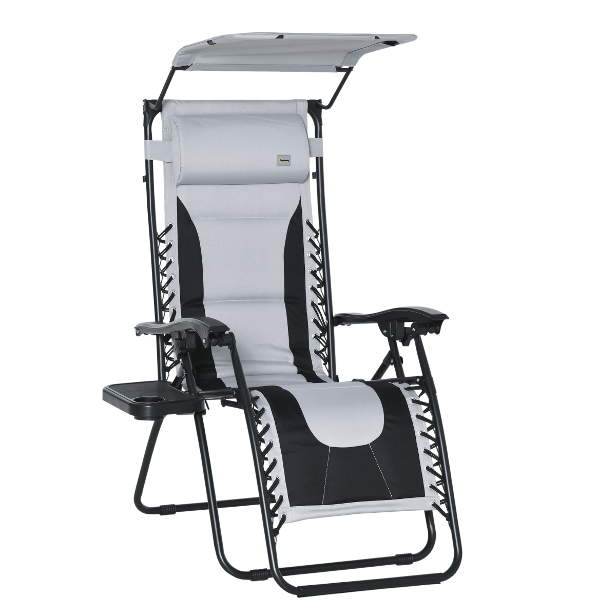 Bobobiy Grey Zero Gravity Lounger Chair, Folding Reclining Patio Chair With Shade Cover, Padded Seat, Cup Holder, Soft Cushion And Headrest - Image 2