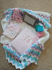 Welcome Baby Girl 6 pc. Gift Set -Blanket, Book, Frame, Bodysuit, Stuffy, Blocks
