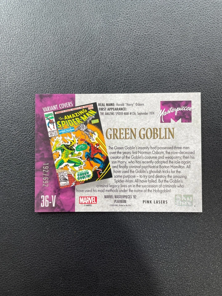 2024 Marvel Masterpieces'92 Platinum Green Goblin Pink Lasers 192/692 BJQM - Image 2 of 4