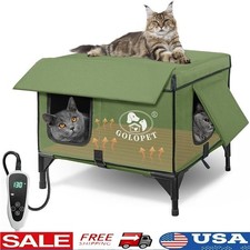 Heated Cat House W/ Intelligent Thermostat Waterproof Insulation Outdoor Safety