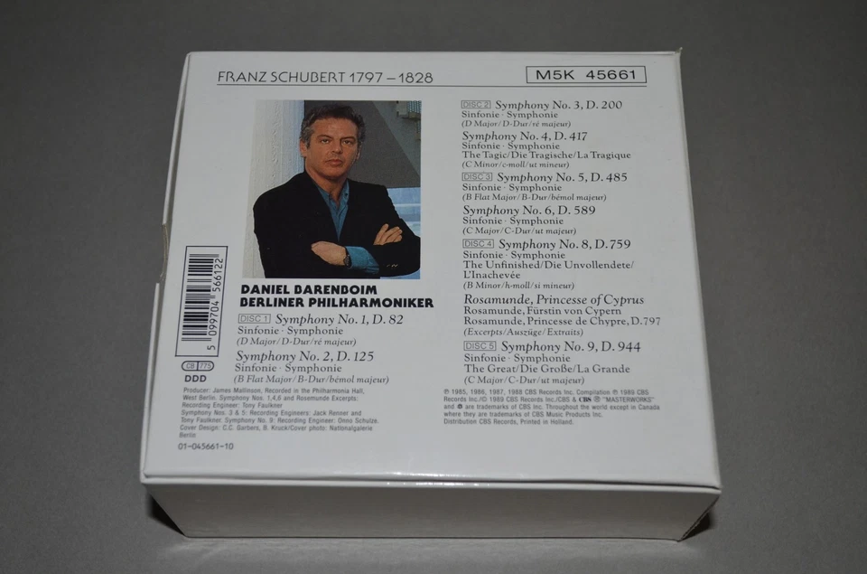 Schubert - Symphonies No.1 - 9 / Barenboim - Berliner Phil. / CBS 1989 / 5CD Box - Bild 3 von 3