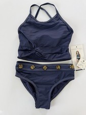 Habitual Girls' Contrast-Stitch 2-Piece Navy Swimsuit Little Kid FREE SHIPPING