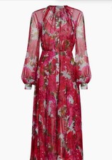 Oscar De La Renta Red Dahlia Silk Chiffon Dress Sz 14 AUTHENTIC NWT